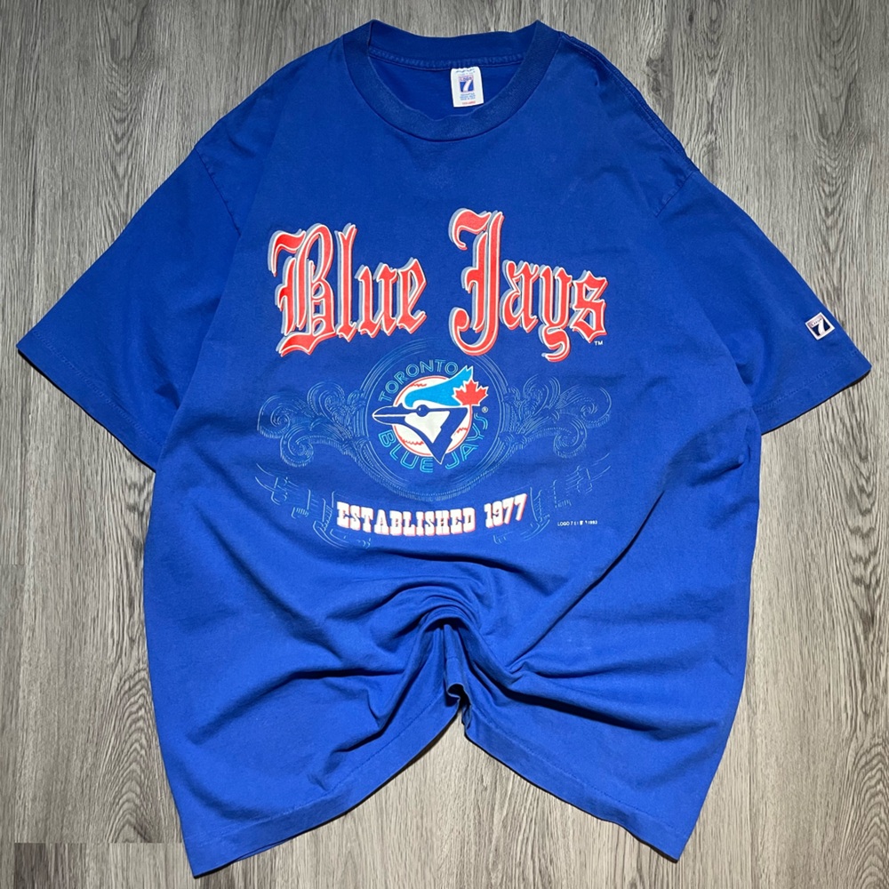 1993 Logo7 vintage 90s Toronto Blue Jays MLB baseball graphic big logo T-shirt - Picture 2 of 12